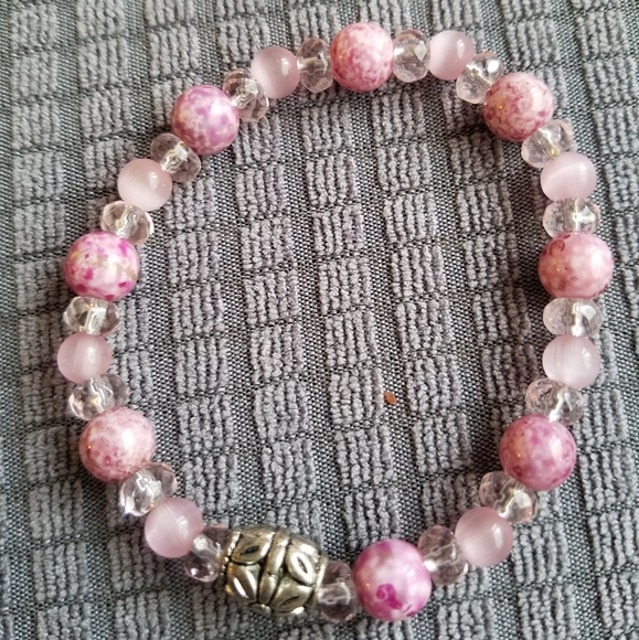 Handmade Pink Beaded Stretch Bracelets - Set of 2 - Picture 3 of 4